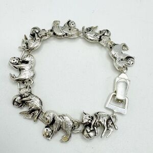 Silver Tone Linked Playing Cats Statement Bracelet